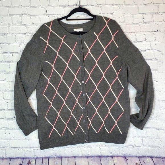 croft & barrow Sweaters - Grey & pink argyle cardigan size XL